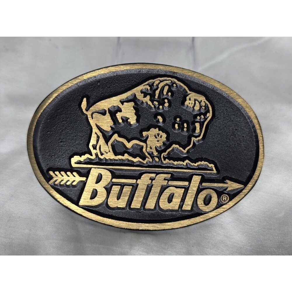 Dynabuckle Buffalo Silhouette Brass Belt Buckle Vintage Rare 1980s USA